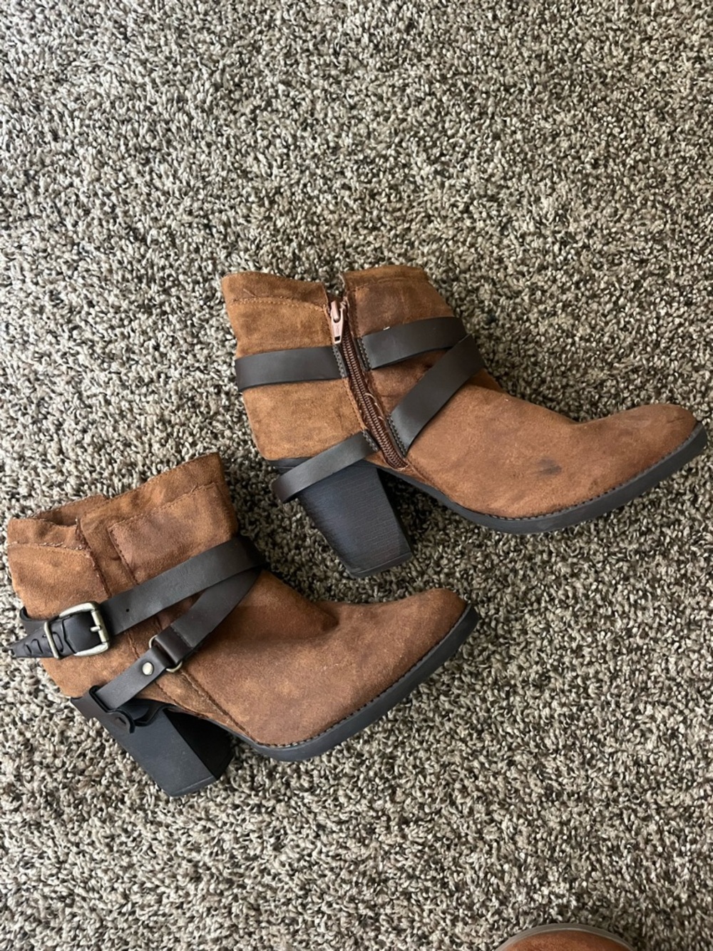 Mossimo Brown Suede Ankle Boots with Strap Detail - Women size 8.5